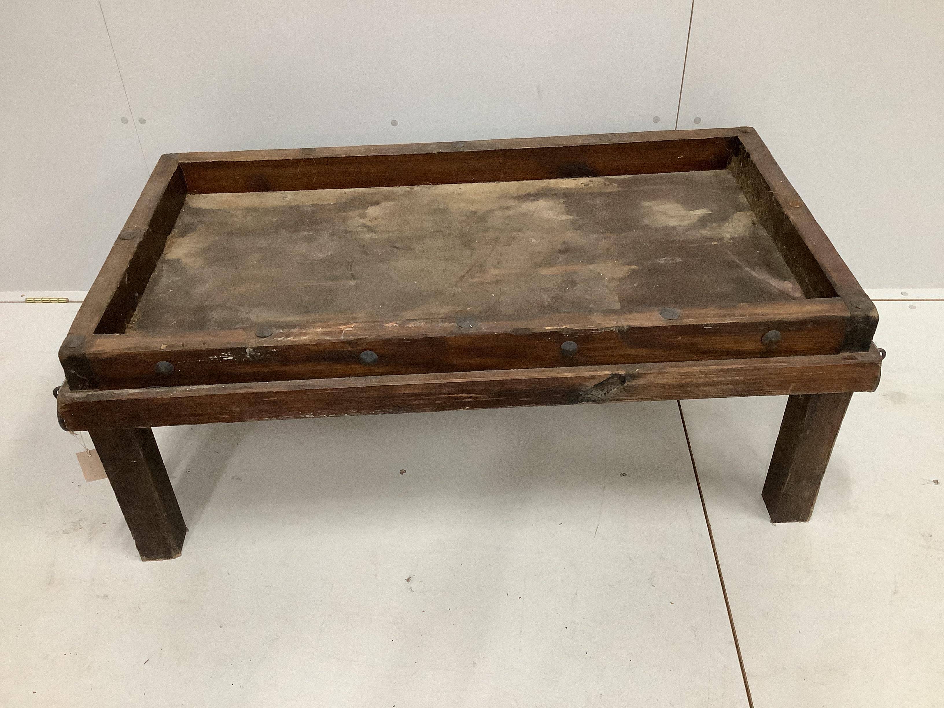 An Indian rectangular hardwood low table, width 126cm, depth 69cm, height 49cm